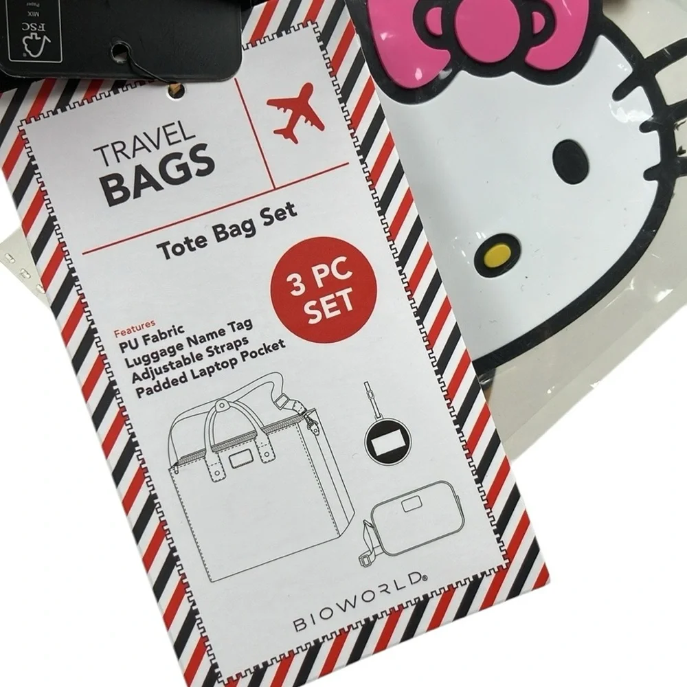 Hello Kitty Cheetah Tote Bag 3 Pc Set Crossbody Purse NWT